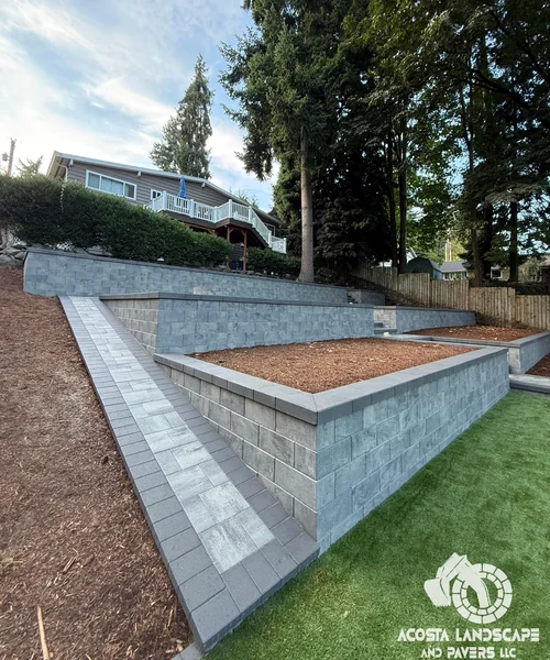 Landscape Design, Tiered Paver Patio & Turf in Shoreline 